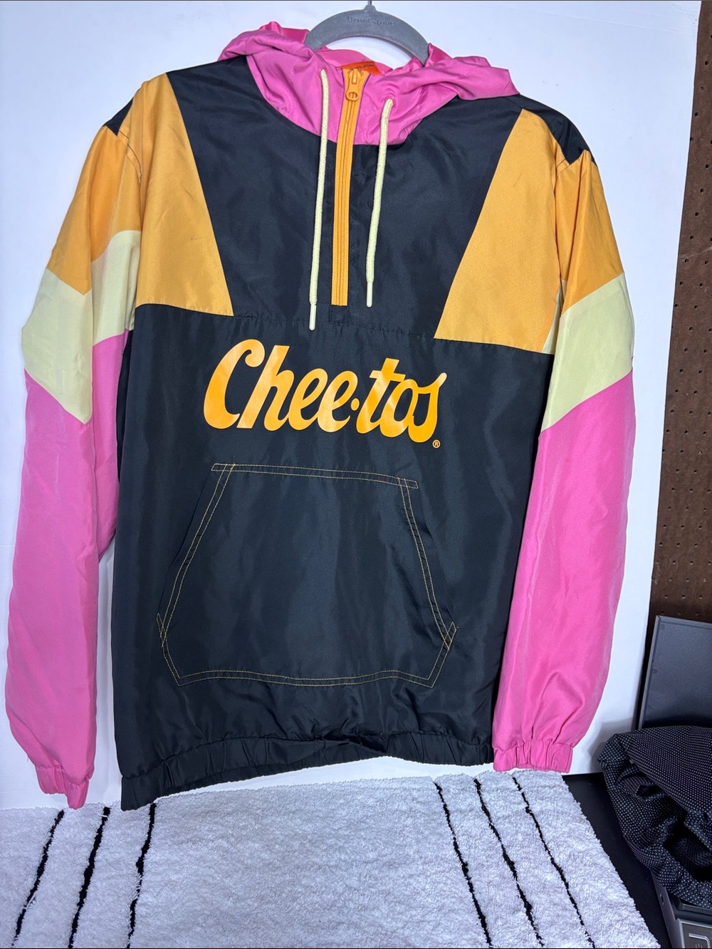 Colorblock Hooded Windbreaker Jacket - Black, Pink, Yellow